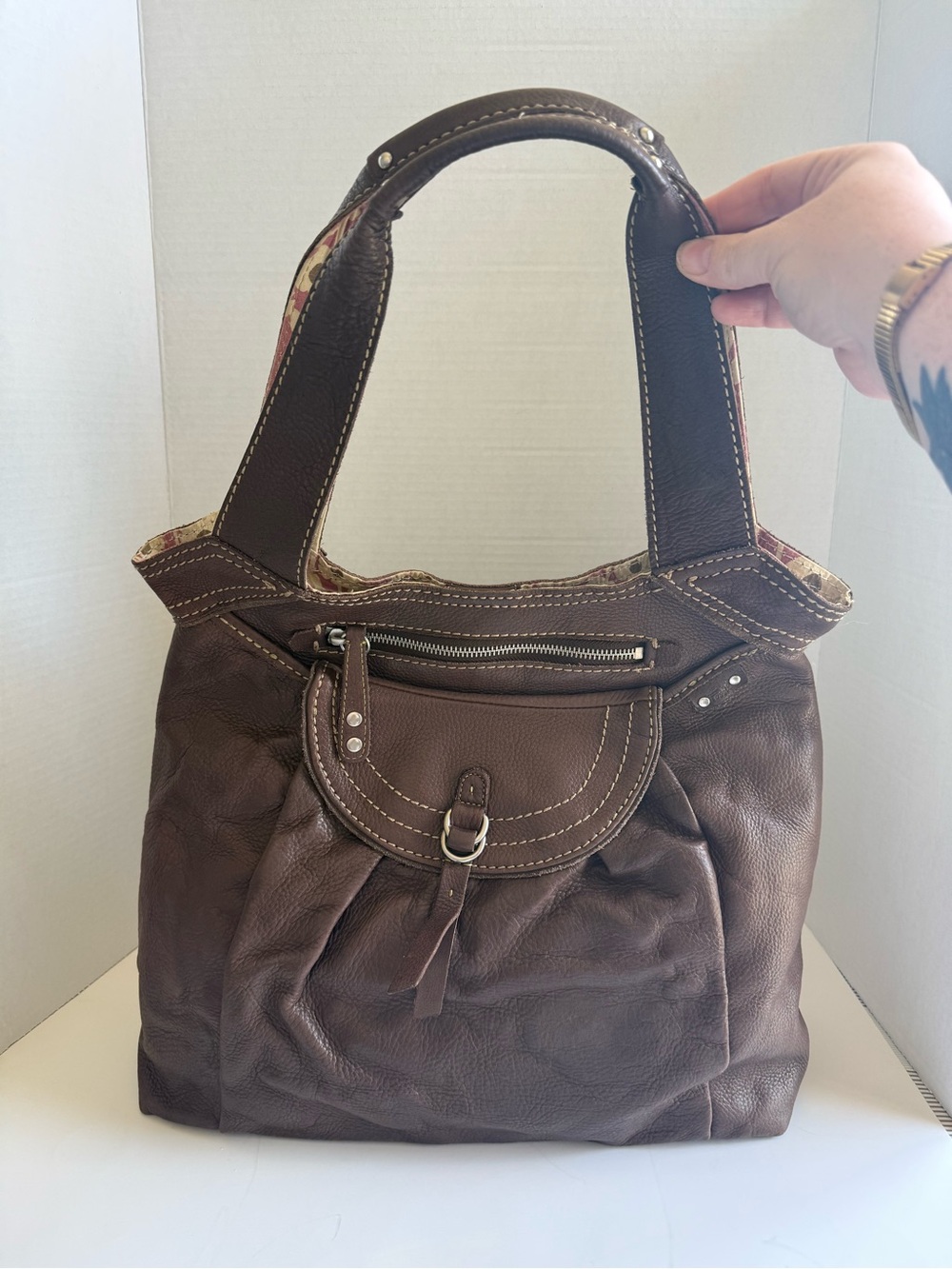 Fossil Brown Genuine Leather Y2K Slouchy Hobo Shoulder Bag
